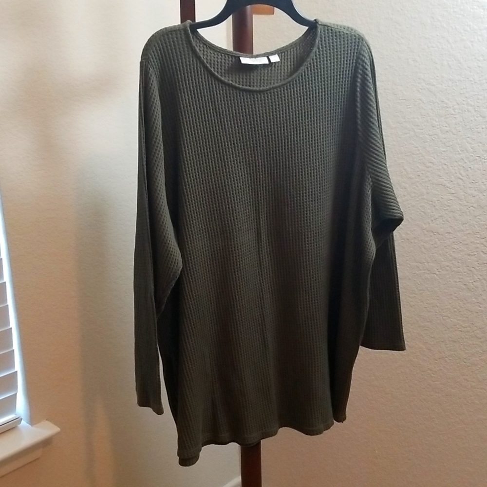 Olive green waffle knit top